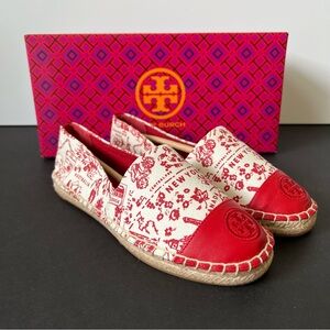 New Tory Burch color block red destination espadrille